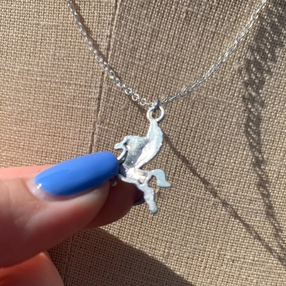 NWT Sterling Silver Plated Chain & Pegasus Horse Alloy Metal Charm Necklace - Picture 9 of 13